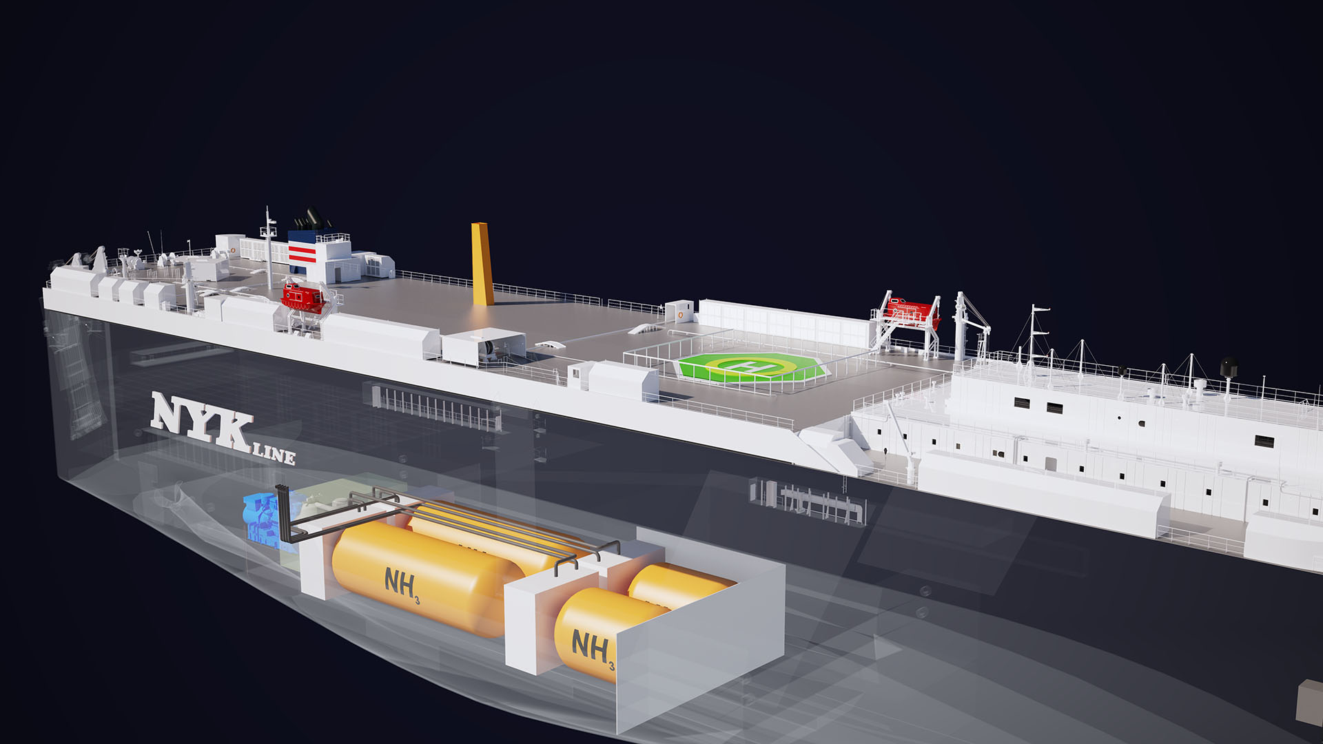 3) NYK-Linelle suunnitellut alukset voidaan muuntaa ammoniakilla käytettäviksi, kun am-moniakkia on saatavilla polttoaineeksi. (Kuva: NYK-Line).