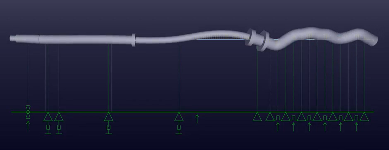 Laivan potkuriakselin kieppumislaskenta, jolla saadaan esimerkiksi tarvittavat kuormitukset akseliin kiinnitettävälle laitteelle.